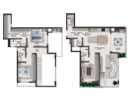 Duplex | 53,41m² e 137,81m² -  3 suítes